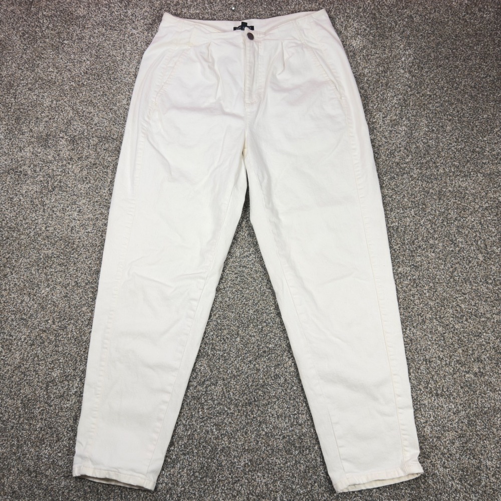 Eileen Fisher Organic Cotton Stretch Tapered Pleated Pants Off White Bone Size 6